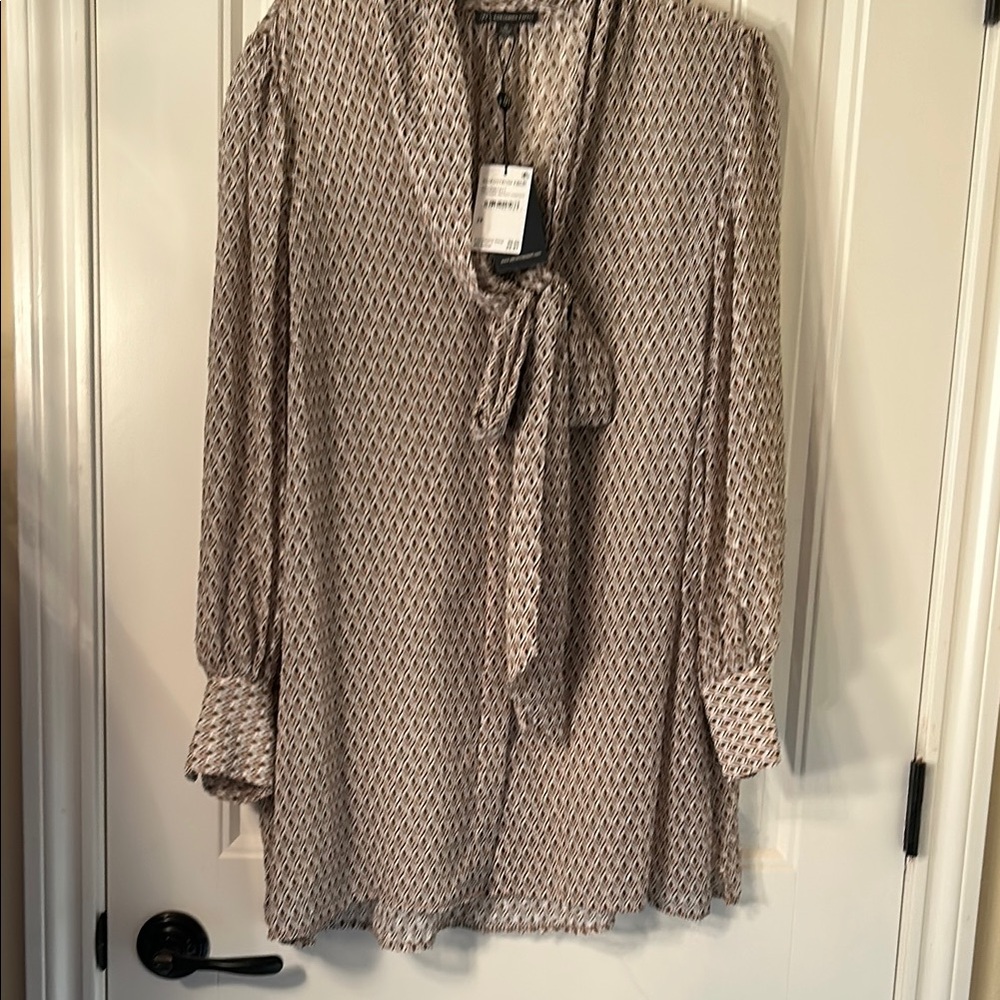 Adrianna Papell Tan Tie Front Relaxed Blouse